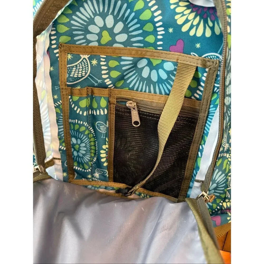 LL Bean Backpack Girls School Blue Birds Lg Padded Back And Straps Has Monogram